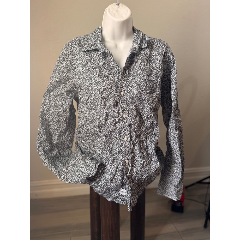 Frank & Eileen Barry Navy White Floral Crinkle Button Down Shirt Size M